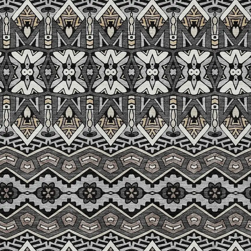 Charcoal Brown And Ivory Moroccan Washable Indoor Outdoor Area Rug Photo 6