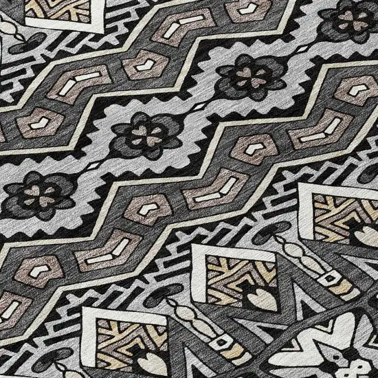 Charcoal Brown And Ivory Moroccan Washable Indoor Outdoor Area Rug Photo 8