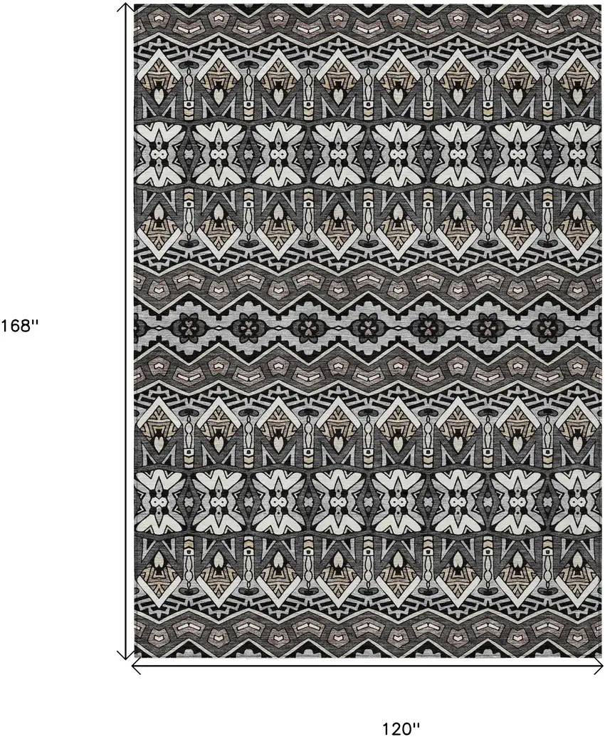 Charcoal Brown And Ivory Moroccan Washable Indoor Outdoor Area Rug Photo 3