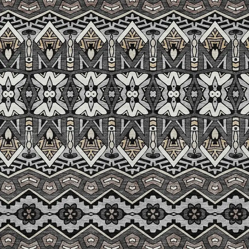 Charcoal Brown And Ivory Moroccan Washable Indoor Outdoor Area Rug Photo 6