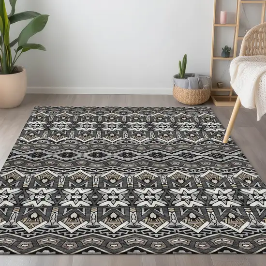 Charcoal Brown And Ivory Moroccan Washable Indoor Outdoor Area Rug Photo 9