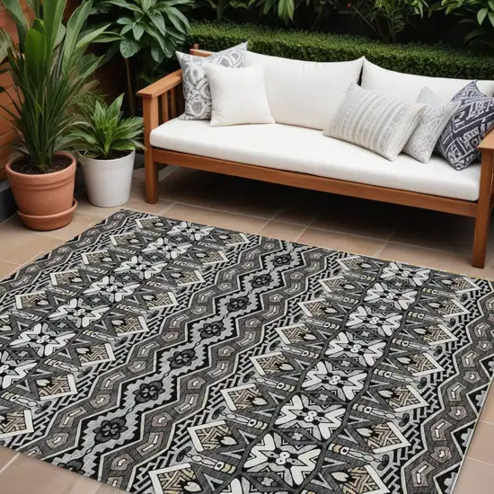 Charcoal Brown And Ivory Moroccan Washable Indoor Outdoor Area Rug Photo 1