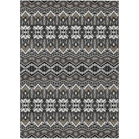 Charcoal Brown And Ivory Moroccan Washable Indoor Outdoor Area Rug Photo 2