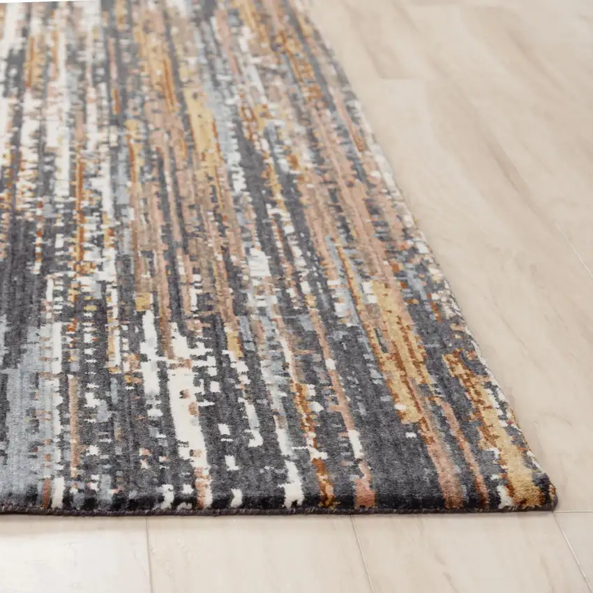 Charcoal Brown Rust Beige And Ivory Abstract Hand Carved Handmade Area Rug Photo 2
