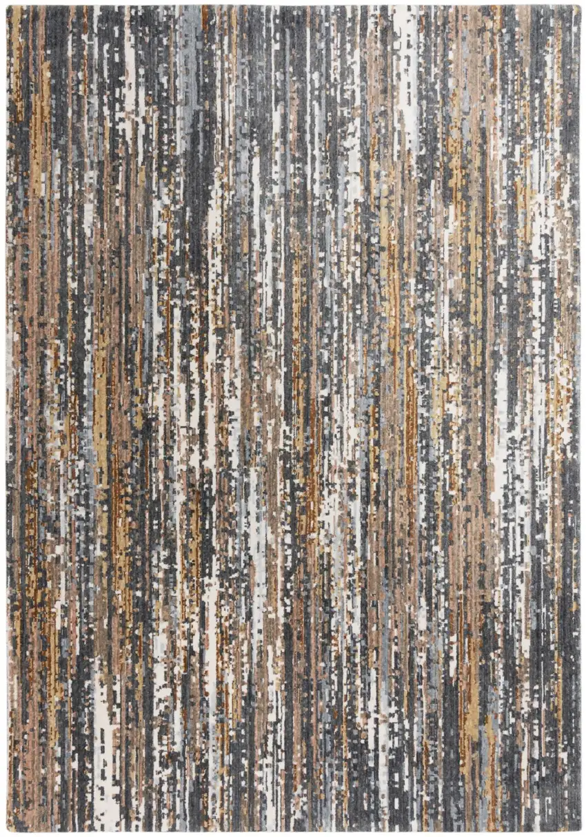 Charcoal Brown Rust Beige And Ivory Abstract Hand Carved Handmade Area Rug Photo 1