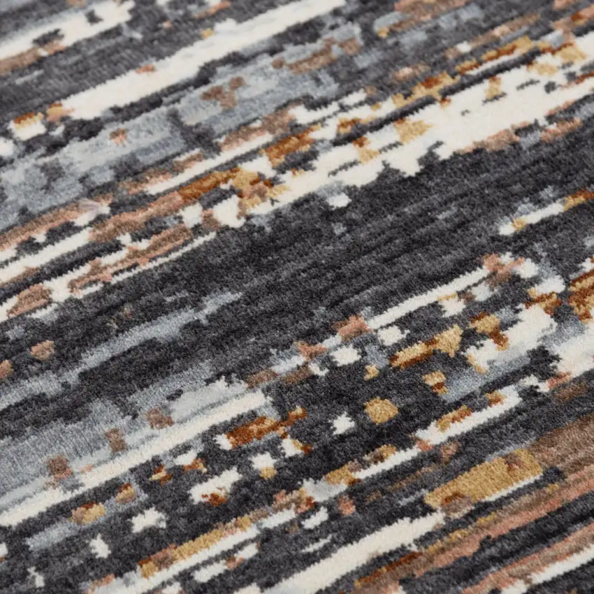 Charcoal Brown Rust Beige And Ivory Abstract Hand Carved Handmade Area Rug Photo 3