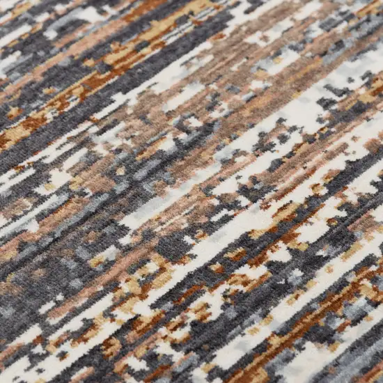 Charcoal Brown Rust Beige And Ivory Abstract Hand Carved Handmade Area Rug Photo 4