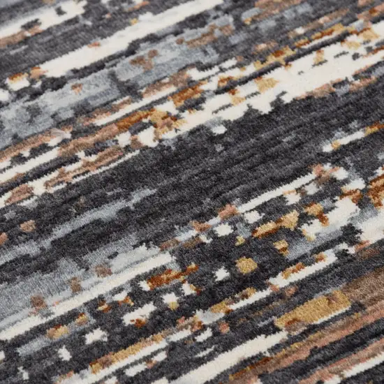 Charcoal Brown Rust Beige And Ivory Abstract Hand Carved Handmade Area Rug Photo 3