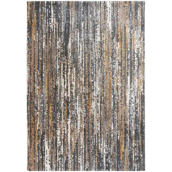 Charcoal Brown Rust Beige And Ivory Abstract Hand Carved Handmade Area Rug Photo 1