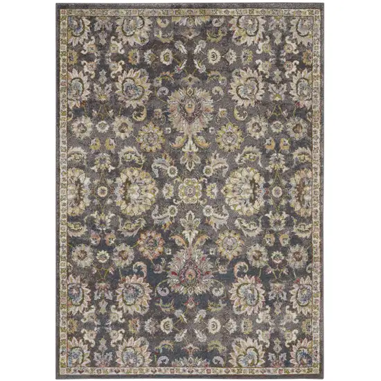 Charcoal Brown and Yellow Floral Distressed Area Rug Photo 1