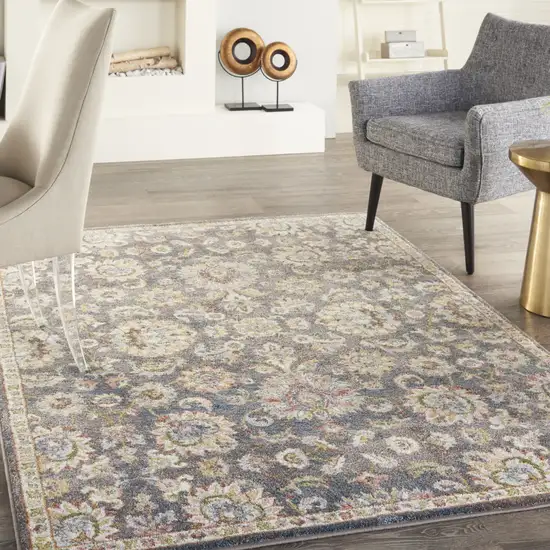 Charcoal Brown and Yellow Floral Distressed Area Rug Photo 3