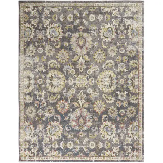 Charcoal Brown and Yellow Floral Distressed Area Rug Photo 1