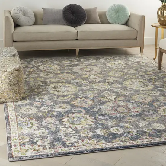 Charcoal Brown and Yellow Floral Distressed Area Rug Photo 4