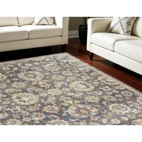 Charcoal Brown and Yellow Floral Distressed Area Rug Photo 2
