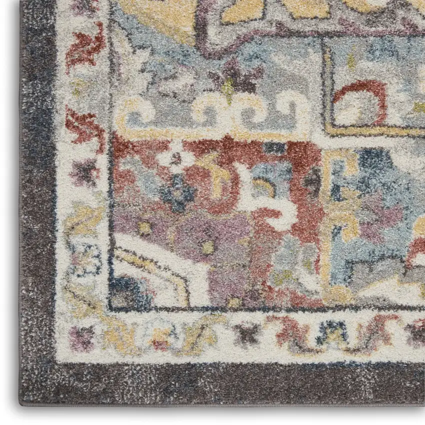 Charcoal Brown and Yellow Floral Distressed Area Rug Photo 6