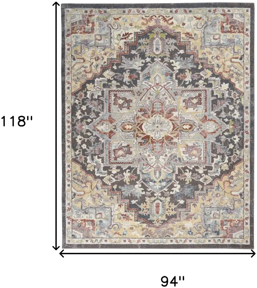 Charcoal Brown and Yellow Floral Distressed Area Rug Photo 3