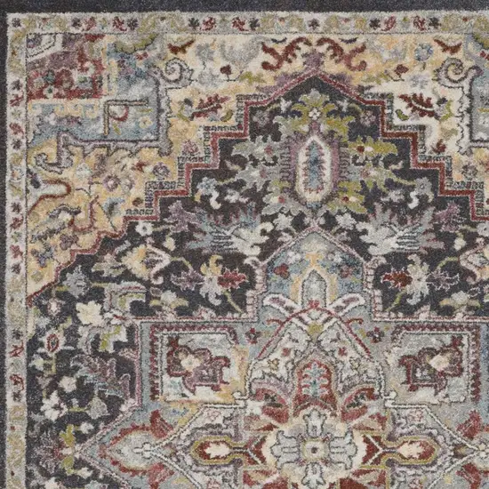 Charcoal Brown and Yellow Floral Medallion Distressed Area Rug Photo 2