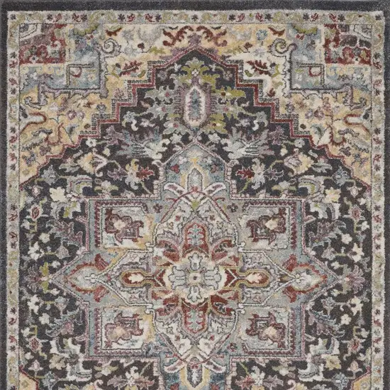 Charcoal Brown and Yellow Floral Medallion Distressed Area Rug Photo 4