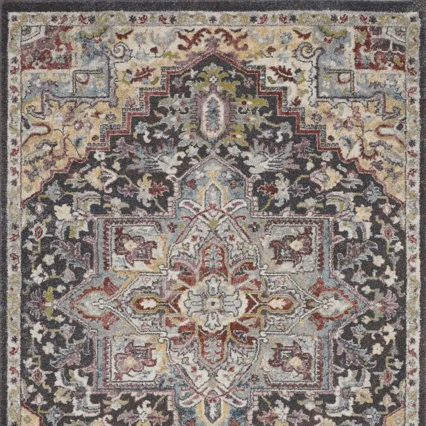 Charcoal Brown and Yellow Floral Medallion Distressed Area Rug Photo 4