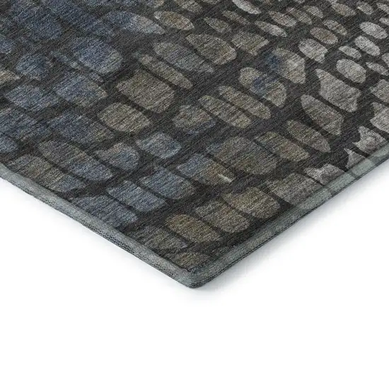 Charcoal Copper And Blue Abstract Geometric Washable Area Rug With UV Protection Photo 7
