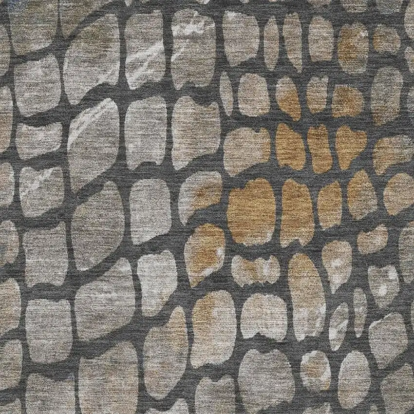 Charcoal Copper And Blue Abstract Geometric Washable Area Rug With UV Protection Photo 2