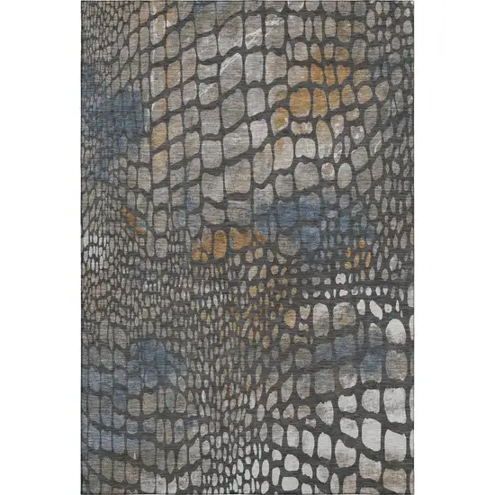 Charcoal Copper And Blue Abstract Geometric Washable Area Rug With UV Protection Photo 1