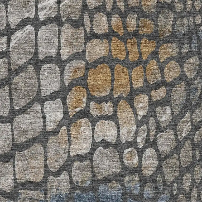 Charcoal Copper And Blue Abstract Geometric Washable Area Rug With UV Protection Photo 2