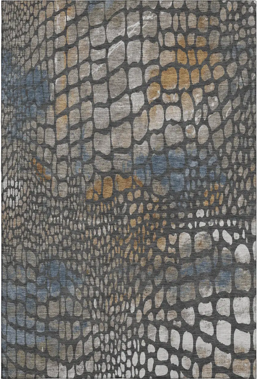 Charcoal Copper And Blue Abstract Geometric Washable Area Rug With UV Protection Photo 1