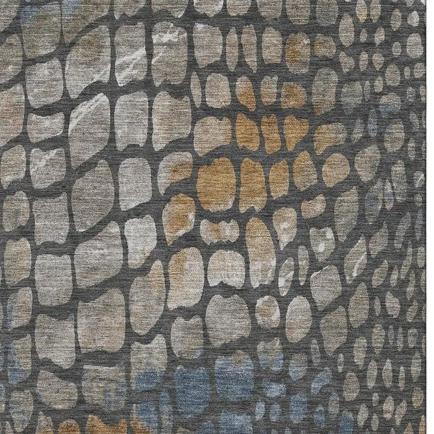 Charcoal Copper And Blue Abstract Geometric Washable Area Rug With UV Protection Photo 3