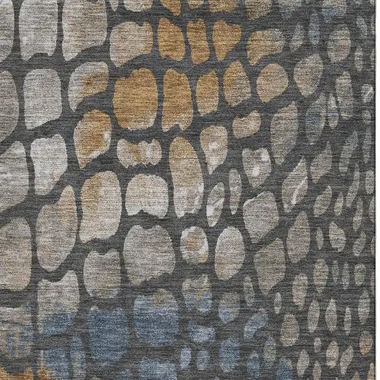 Charcoal Copper And Blue Abstract Geometric Washable Area Rug With UV Protection Photo 2