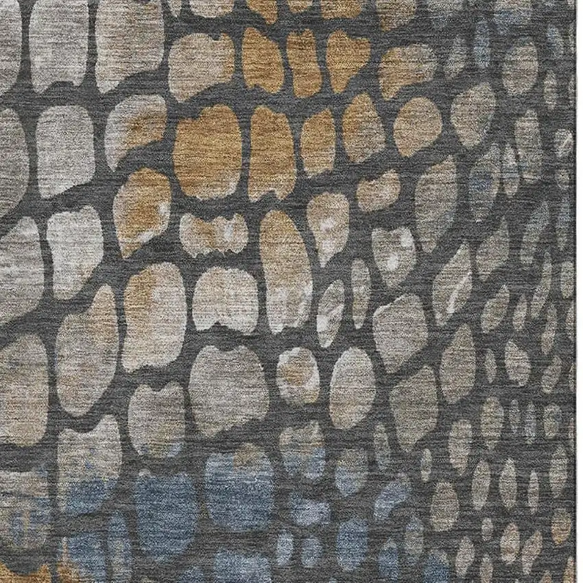 Charcoal Copper And Blue Abstract Geometric Washable Area Rug With UV Protection Photo 2
