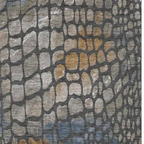 Charcoal Copper And Blue Abstract Geometric Washable Area Rug With UV Protection Photo 3