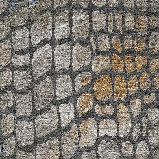 Charcoal Copper And Blue Abstract Geometric Washable Area Rug With UV Protection Photo 2