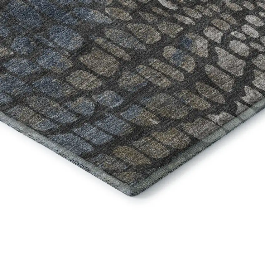 Charcoal Copper And Blue Abstract Geometric Washable Area Rug With UV Protection Photo 7
