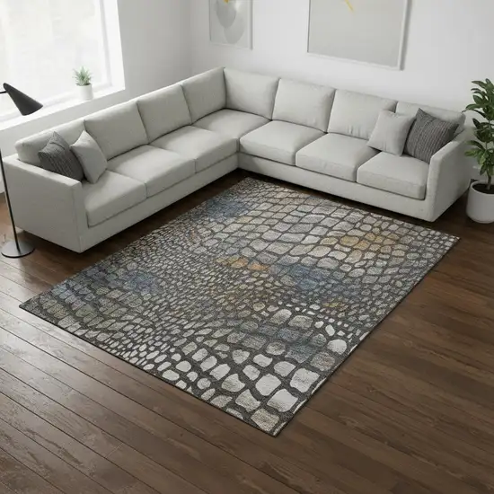 Charcoal Copper And Blue Abstract Geometric Washable Area Rug With UV Protection Photo 2