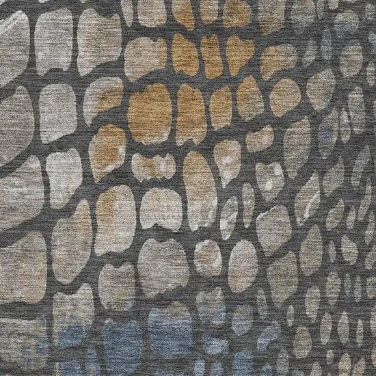 Charcoal Copper And Blue Abstract Geometric Washable Area Rug With UV Protection Photo 2