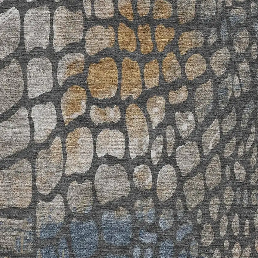 Charcoal Copper And Blue Abstract Geometric Washable Area Rug With UV Protection Photo 2