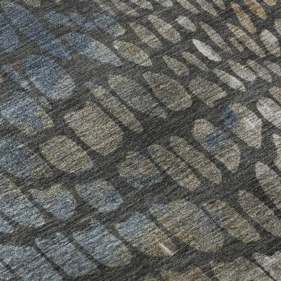 Charcoal Copper And Blue Abstract Geometric Washable Area Rug With UV Protection Photo 9