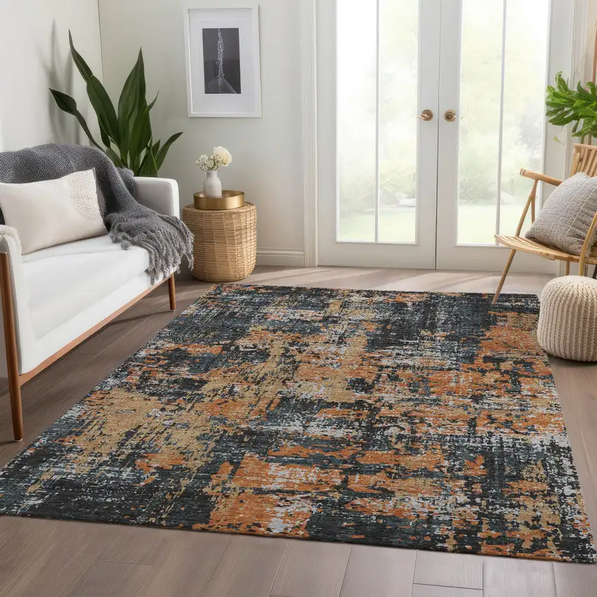 Charcoal Copper And Gray Abstract Washable Area Rug With UV Protection Photo 5
