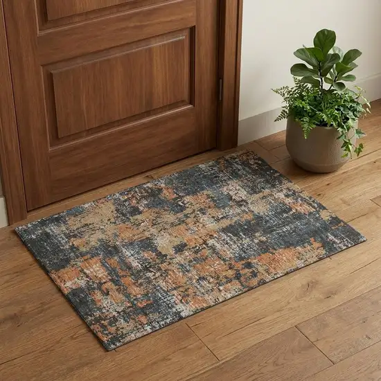 Charcoal Copper And Gray Abstract Washable Area Rug With UV Protection Photo 1
