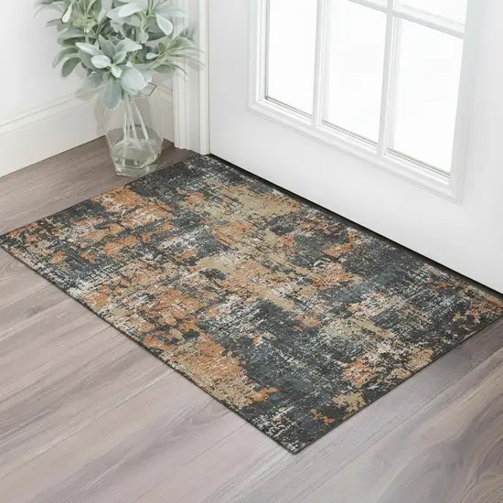 Charcoal Copper And Gray Abstract Washable Area Rug With UV Protection Photo 2