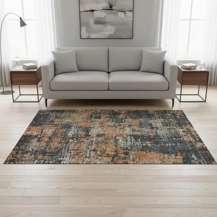 Charcoal Copper And Gray Abstract Washable Area Rug With UV Protection Photo 2