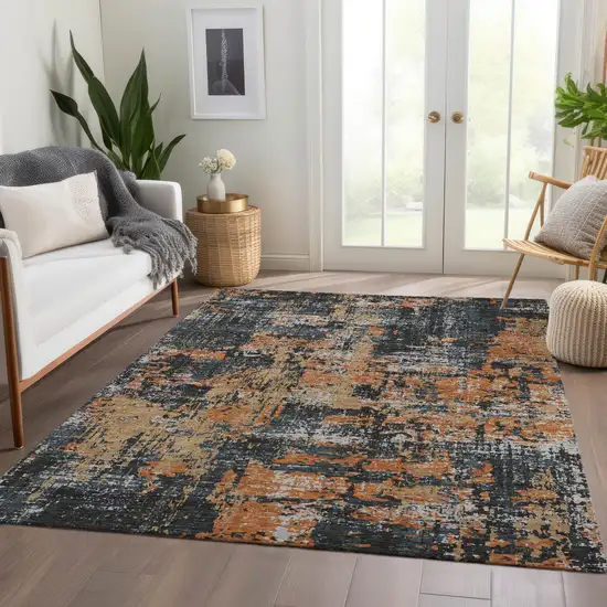 Charcoal Copper And Gray Abstract Washable Area Rug With UV Protection Photo 5