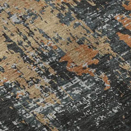 Charcoal Copper And Gray Abstract Washable Area Rug With UV Protection Photo 9