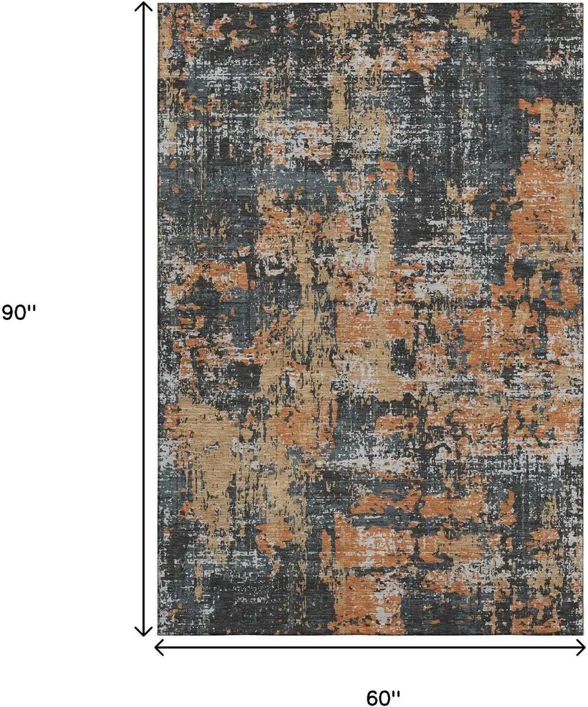 Charcoal Copper And Gray Abstract Washable Area Rug With UV Protection Photo 8