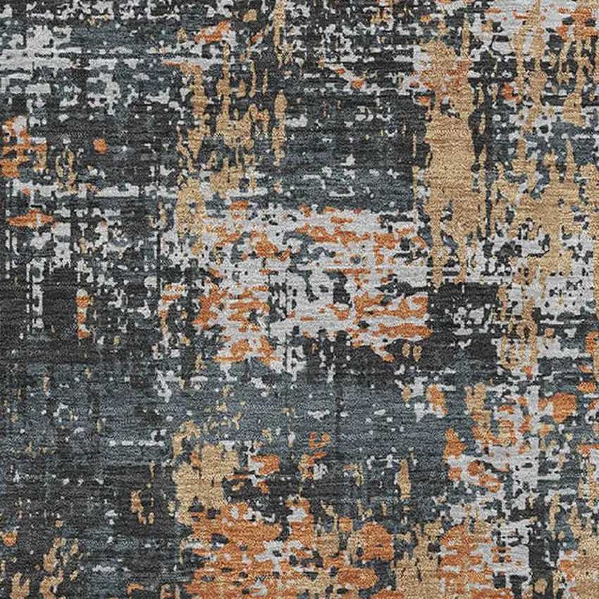 Charcoal Copper And Gray Abstract Washable Area Rug With UV Protection Photo 2