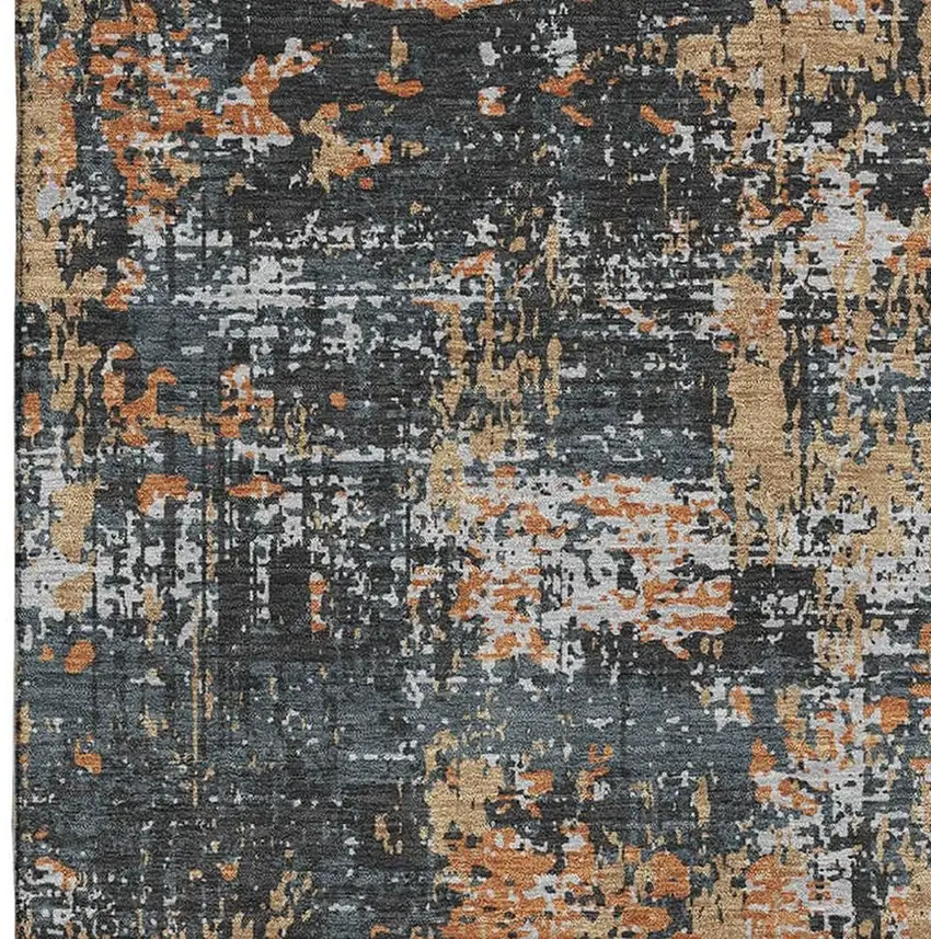 Charcoal Copper And Gray Abstract Washable Area Rug With UV Protection Photo 3