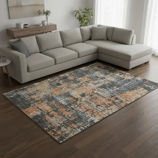 Charcoal Copper And Gray Abstract Washable Area Rug With UV Protection Photo 2