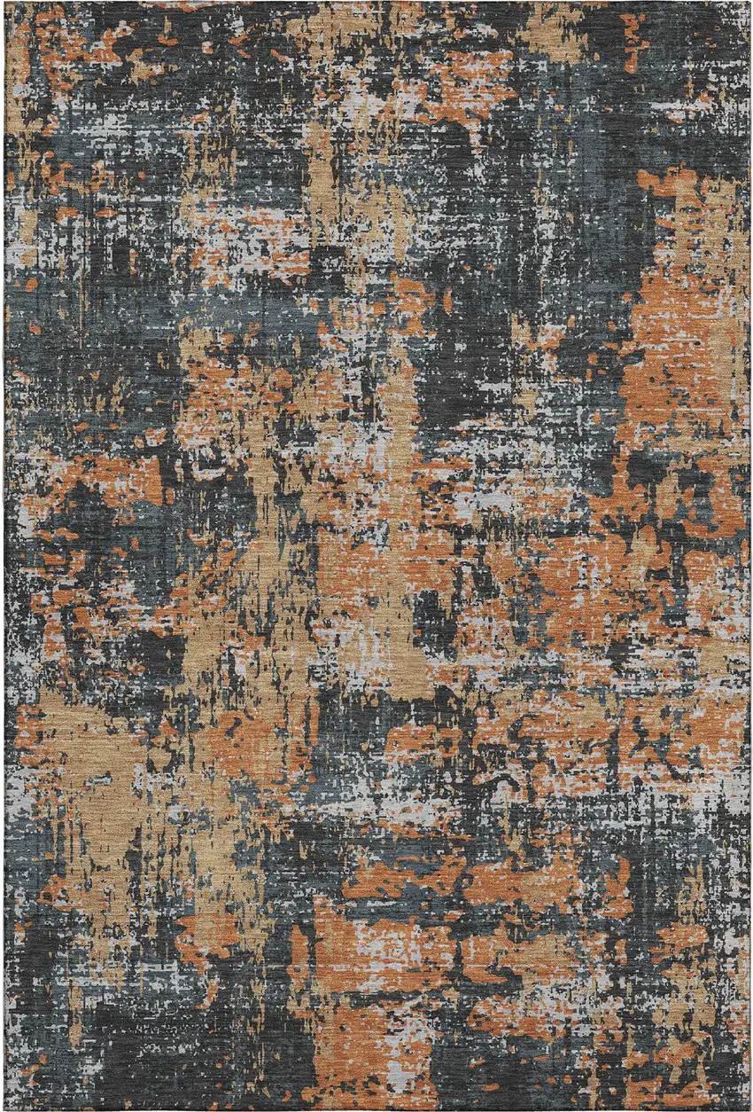 Charcoal Copper And Gray Abstract Washable Area Rug With UV Protection Photo 1