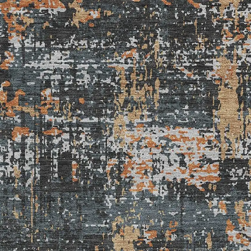 Charcoal Copper And Gray Abstract Washable Area Rug With UV Protection Photo 2